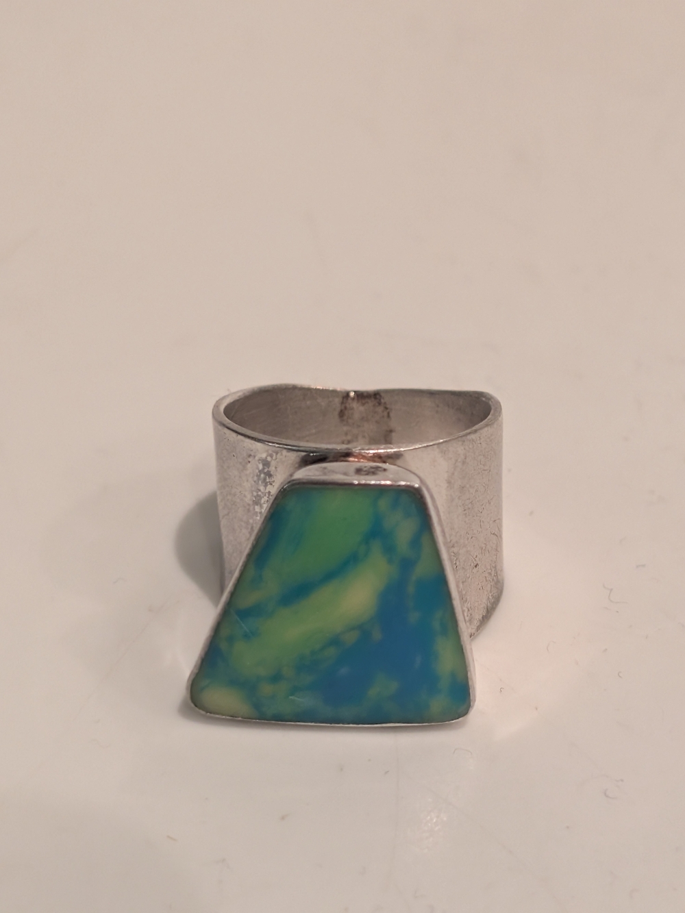 Vintage .925 Mexico Stamped Jasper / Green Blue Turquoise Ring Sz 7